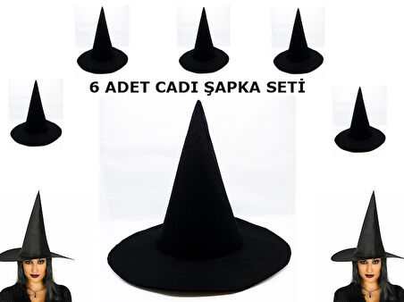 KENPAZAR Siyah Cadı Şapkası Keçe Yetişkin Boy 6 Adet