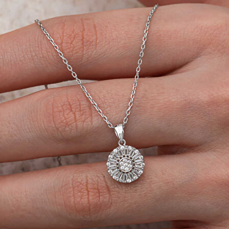 KENPAZAR Gümüş Zirkon Taşlı Yuvarlak Kadın Kolye