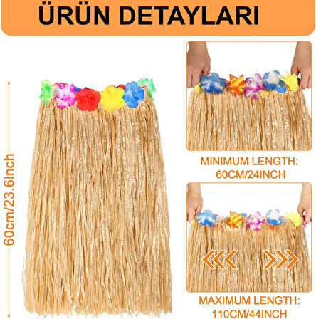 KENPAZAR Hawaii Tarzı Hula Eteği – 60 cm Hasır Naturel Etek