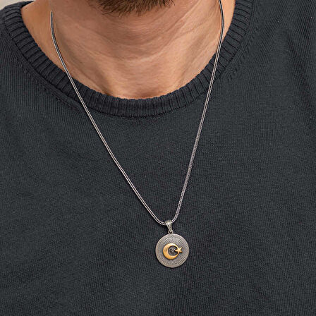 KENPAZAR Gümüş Ay Yıldızlı Erkek Kolye