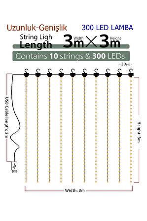 KENPAZAR 8 Fonksiyonlu Peri Perde Led Uzaktan Kumandalı Günışığı Perde Peri Led (3 mt x 3 mt)