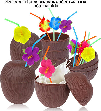 KENPAZAR Hindistan Cevizi Hawaii Luau Aloha Pipetli İçecek Kabı Bardak 10x13 cm 1 Adet