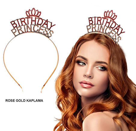 KENPAZAR Birthday Princess Kristal Taç – Rose Gold Kaplama