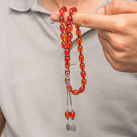 KENPAZAR Gümüş Püsküllü Ateş Kehribar Tesbih