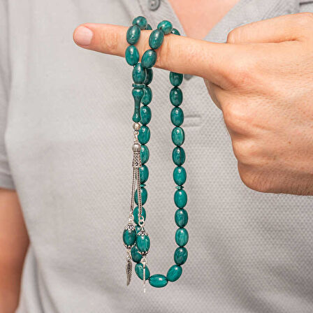 KENPAZAR Gümüş Püsküllü Sıkma Kehribar Tesbih