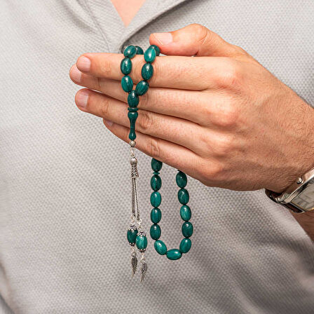 KENPAZAR Gümüş Püsküllü Sıkma Kehribar Tesbih