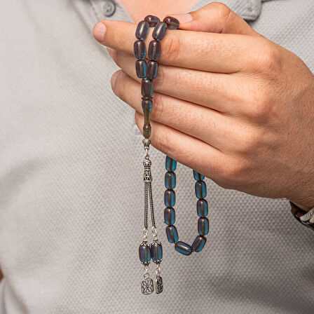 KENPAZAR Gümüş Püsküllü Kapsül Kesim Sıkma Kehribar Tesbih