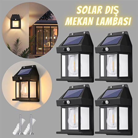 KENPAZAR Güneş Enerjili Bahçe Aydınlatması Aplik Dekor Solar Ve Sensörlü Bahçe Balkon ve Garaj Lambası