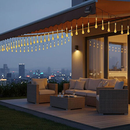KENPAZAR Damla Şeklinde 50 Led Güneş Enerjili Bahçe Balkon Aydınlatma 7 Metre ışık