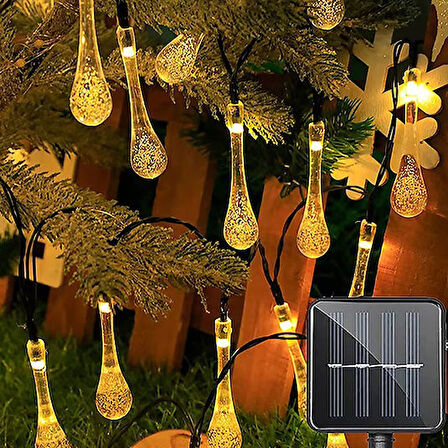 KENPAZAR Damla Şeklinde 50 Led Güneş Enerjili Bahçe Balkon Aydınlatma 7 Metre ışık
