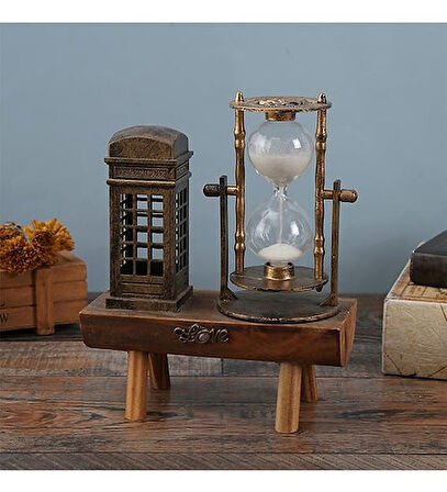 KENPAZAR Dekoratif İngiliz Telefon Kulübesi Ve Kum Saati S-23