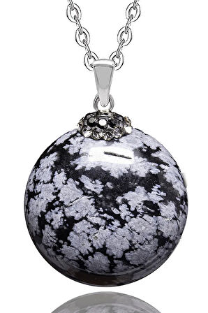 Sertifikalı Zirkon Taşlı Karlı Obsidyen Doğal Taş Kolye