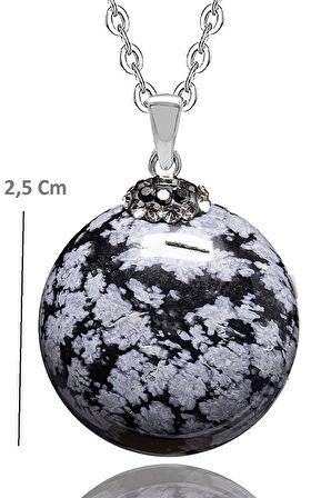 Sertifikalı Zirkon Taşlı Karlı Obsidyen Doğal Taş Kolye