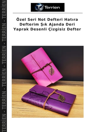 Özel Seri Not Defteri Hatıra Defterim Şık Ajanda Deri Yaprak Desenli Çizgisiz Defter