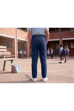 Unisex Erkek Kız Çocuk Ribana Bel Lastikli Boru Paça Kanvas-Keten Keten Lacivert Okul Pantolonu
