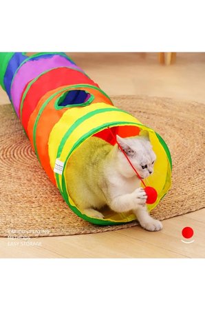 Gökkuşağı Desenli  Kedi Oyun Tüneli, Katlanabilir 125 cm - KNY-TNL-DUZ