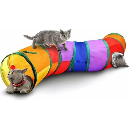 Gökkuşağı Desenli S Model Kedi Oyun Tüneli, Katlanabilir 125 cm - KNY-TNL-SMDL