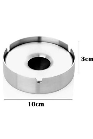 Paslanmaz Çelik Skoçlu Mat Yuvarlak Model Kapaklı Küllük Dekoratif Kül Tablası 10 Cm Küllük