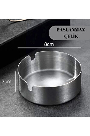 Paslanmaz Çelik Mini Mat Açık Yuvarlak Model Küllük Dekoratif Kül Tablası 8 Cm Küllük