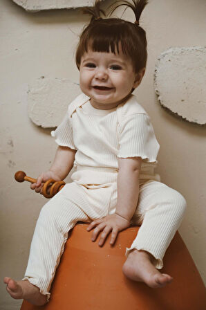 Deniz Kabuğu Nakışlı Fitilli Body Tayt Set