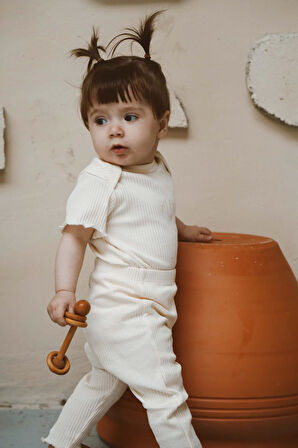 Deniz Kabuğu Nakışlı Fitilli Body Tayt Set