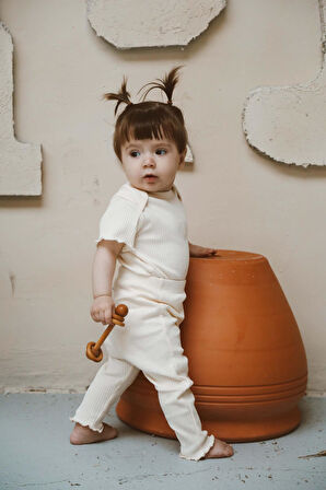 Deniz Kabuğu Nakışlı Fitilli Body Tayt Set