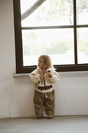 Bej Wellsoft Yarım Fermuar Çocuk Mont 1-6 Yaş