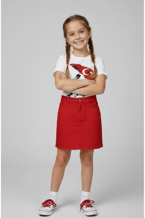 Kız Çocuk Kocatepe ATATÜRK Baskılı T-Shirt Ve Keten Etek Takım 23 NİSAN-Özel Bayramlar