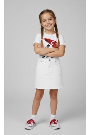 Kız Çocuk Kocatepe ATATÜRK Baskılı T-Shirt Ve Keten Etek Takım 23 NİSAN-Özel Bayramlar