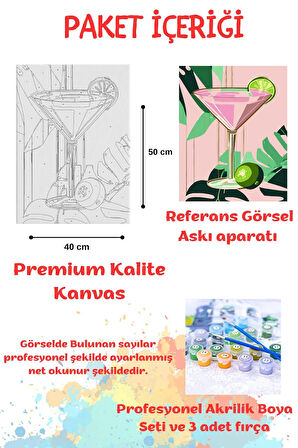 Sayılarla Boyama Çerçeveli Hobi Seti Numaralı Tuval KOKTEYL Fırça Boya Dahil Kasnaklı 40X50 Cm