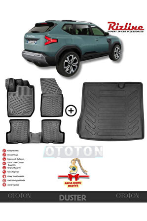 Dacia Duster 2023 Sonrası 4x2 Bagaj Havuzu ve 3D Havuzlu Paspas -HEDİYELİ