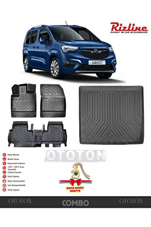 Opel Combo 2019 Sonrası (Katlanmayan ön koltuk) Demirsiz Bagaj Havuzu ve 3D Havuzlu Paspas -HEDİYELİ