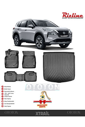 Nissan X-Trail 2022 Sonrası Benzinli - 5 Koltuklu Bagaj Havuzu ve 3D Havuzlu Paspas -HEDİYELİ