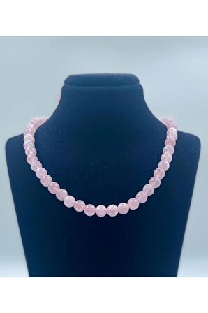 Pembe Kuvars Doğal Taş Kolye 6 Mm Küre Kesim
