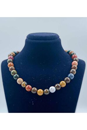 Okyanus Jasper Taşı Doğal Taş Kolye 8 Mm Küre Kesim