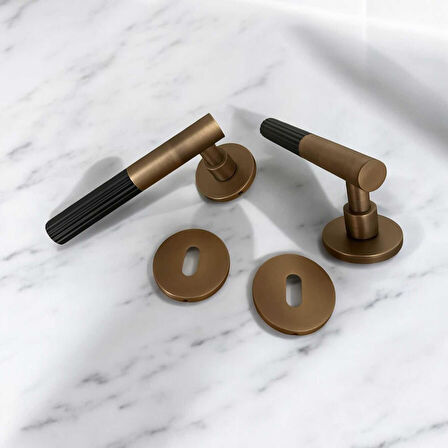 Duo One-S Zamak Mat Antik Sarı - Siyah Rozetli Zamak Oda Kapı Kolu 1 Takım