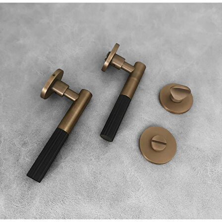 Duo One-S Zamak Mat Antik Sarı - Siyah Rozetli Zamak Wc Banyo Kapı Kolu 1 Takım