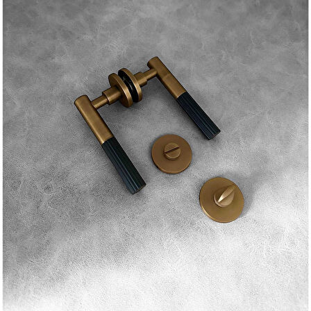 Duo One-S Zamak Mat Antik Sarı - Siyah Rozetli Zamak Wc Banyo Kapı Kolu 1 Takım