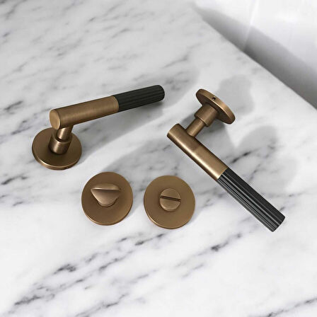 Duo One-S Zamak Mat Antik Sarı - Siyah Rozetli Zamak Wc Banyo Kapı Kolu 1 Takım