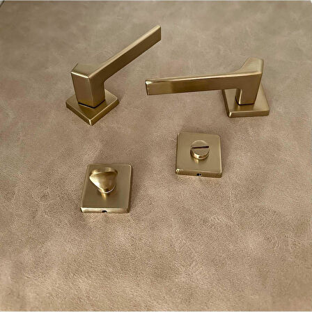 Zey Mat Altın Kare Rozetli Wc Banyo Kapı Kolu 1 Takım