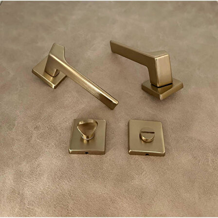 Zey Mat Altın Kare Rozetli Wc Banyo Kapı Kolu 1 Takım