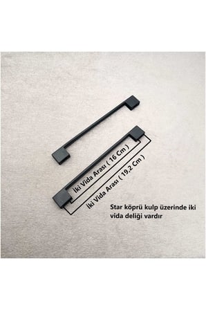 Star Mat Siyah Mutfak Dolap Çekmece Köprü Kulpu 160 Mm 192 Mm (16 Cm - 19,2 Cm) 3 Adet