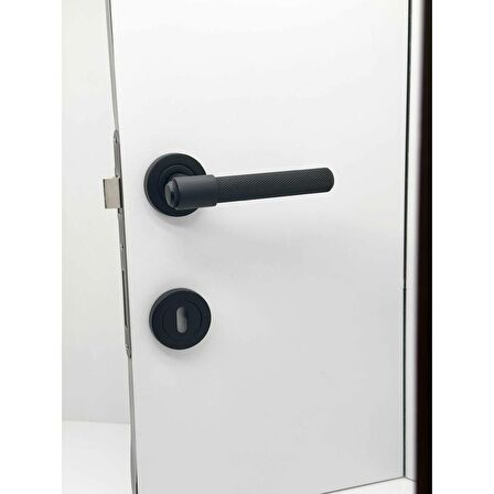 KOLDOOR Punch Mat Siyah Rozetli Oda Kapı Kolu 5 Takım