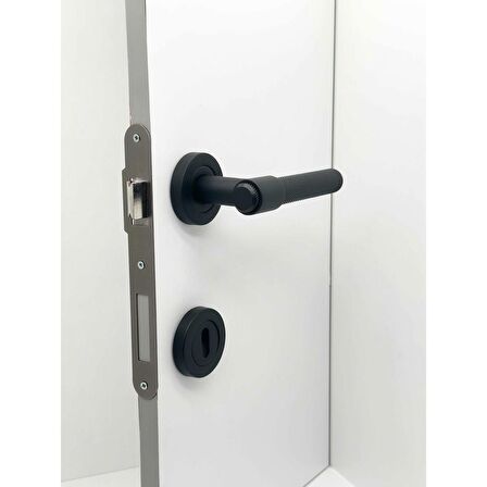 KOLDOOR Punch Mat Siyah Rozetli Oda Kapı Kolu 4 Takım