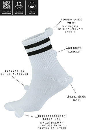 Erkek Kadın (12 ÇİFT) Çizgili Kolej Tenis Çorabı Pamuklu Terletmez Çorap