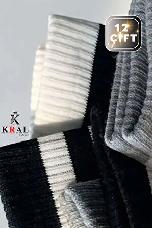 Erkek Kadın (12 ÇİFT) Çizgili Kolej Tenis Çorabı Pamuklu Terletmez Çorap