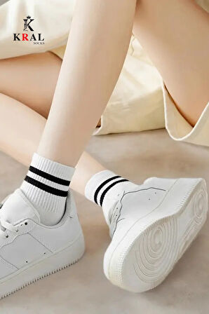 Erkek Kadın (12 ÇİFT) Çizgili Kolej Tenis Çorabı Pamuklu Terletmez Çorap