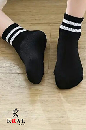 Erkek Kadın (12 ÇİFT) Çizgili Kolej Tenis Çorabı Pamuklu Terletmez Çorap