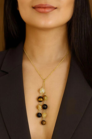 Kaplangözü ve Sitrin Doğal Taşlı Altın Kaplama Kolye