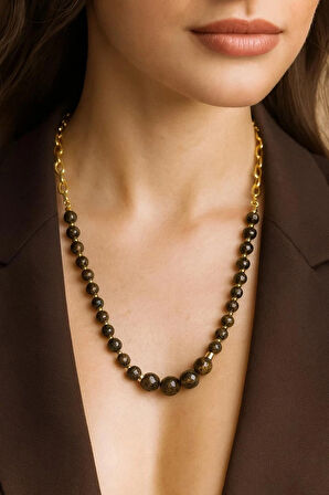 Doğal Brozik Taşlı ve Altın Kaplama Ara Aparatlı Kolye